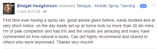 Tanique mobile spray tan reviews in Stafford